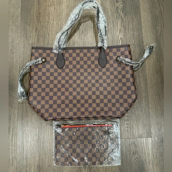 Checkered Brown Tote Bag - Picture 2 of 5